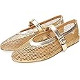MICIFA Women's Mesh Ballet Flats Fishnet Ballerina Flats Buckle Strap Mary Jane Flats Causal Daily Dress Shoes