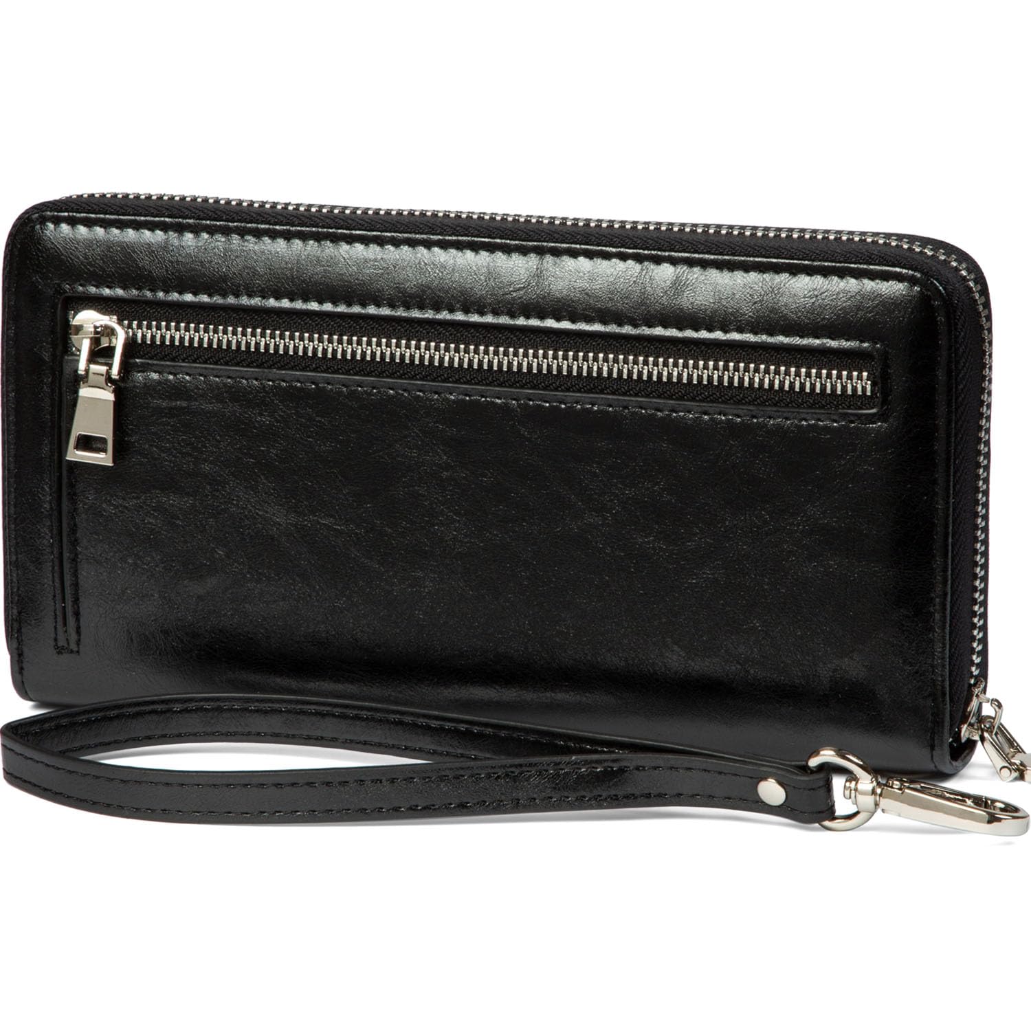 JEEBURYEE Women's RFID Blocking Large Capacity Oil Wax Genuine Leather Zip Around Wallet Clutch Multi Card Holder Ladies Purse Black