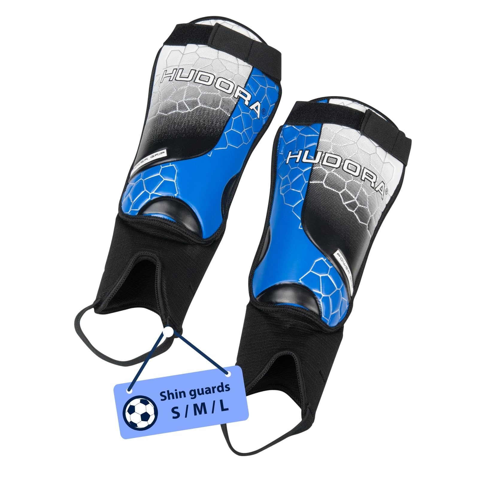 HUDORA Shin Guards with Ankle Protection - Comfortable Shin protectors with Foam Padding - Football Shin pads with Ankle Protectors in Size S/M/L - Kids & Teens Football Gear