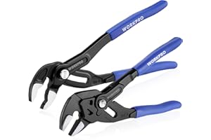 WORKPRO 2-Piece 7-Inch Pliers Wrench & 10-Inch Groove Joint Pliers Set, Quick Adjustment, CR-V Steel, Smooth Jaw & V-Jaw, Upgraded Wide Opening, Ergonomic Grip - for Plumbing, Pipe Work, DIY Projects
