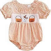 Rourufy Baby Girl Easter Outfit Chick Egg Bow Bubble Romper Shirt Newborn Plaid Onesie Infant Spring Summer Cute Clothes