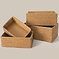 PROLAND Recycled Wicker Storage Basket, Paper Rope Storage Baskets for Organizing Container Bins for Shelves Cupboards Drawer, Small Woven Basket Set of 4