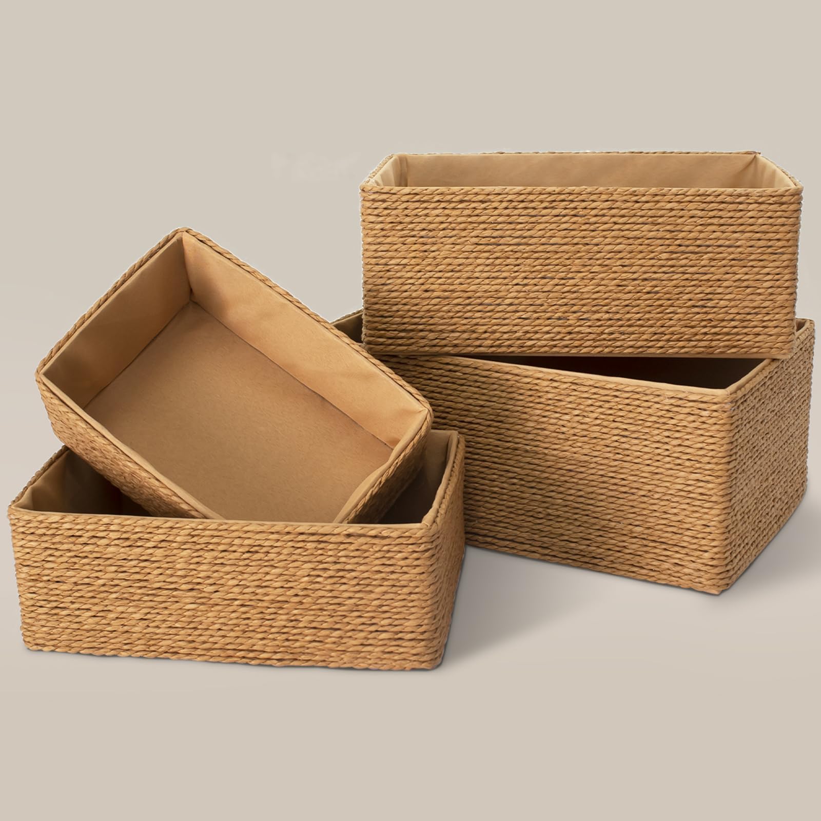Photo 1 of PROLAND Recycled Wicker Storage Basket, Paper Rope Storage Baskets for Organizing Container Bins for Shelves Cupboards Drawer, Small Woven Basket Set of 4