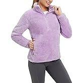 baleaf Women's Quarter Zip Sherpa Fleece Pullover Lightweight Fuzzy Winter Warm Sweatshirt with Zipper Kangaroo Pocket