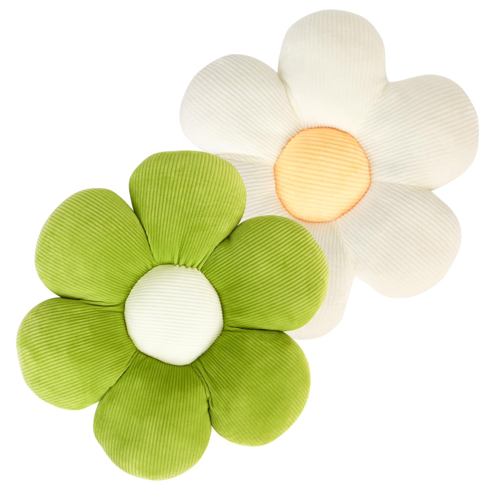QKURT 2 Pcs Flower Pillows, Flower Shaped Cushion Floor Chair Seat Pad，Fluffy Soft Petal Cushion, Tatami Seating Pillow for Home, Office & Car, 40cm(Green)