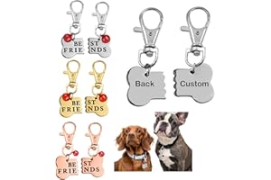 4EAELove Engraved BFF Necklace Keychain Dog Tag Bone Heart Round Matching Necklace and Collar Dog Human Dog Lover Gifts Set P