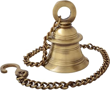 Two Moustaches Brass Hanging Bell With Chain