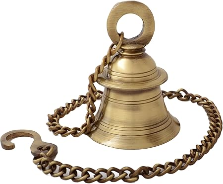 Two Moustaches Brass Hanging Bell with Chain (Pack of 1)