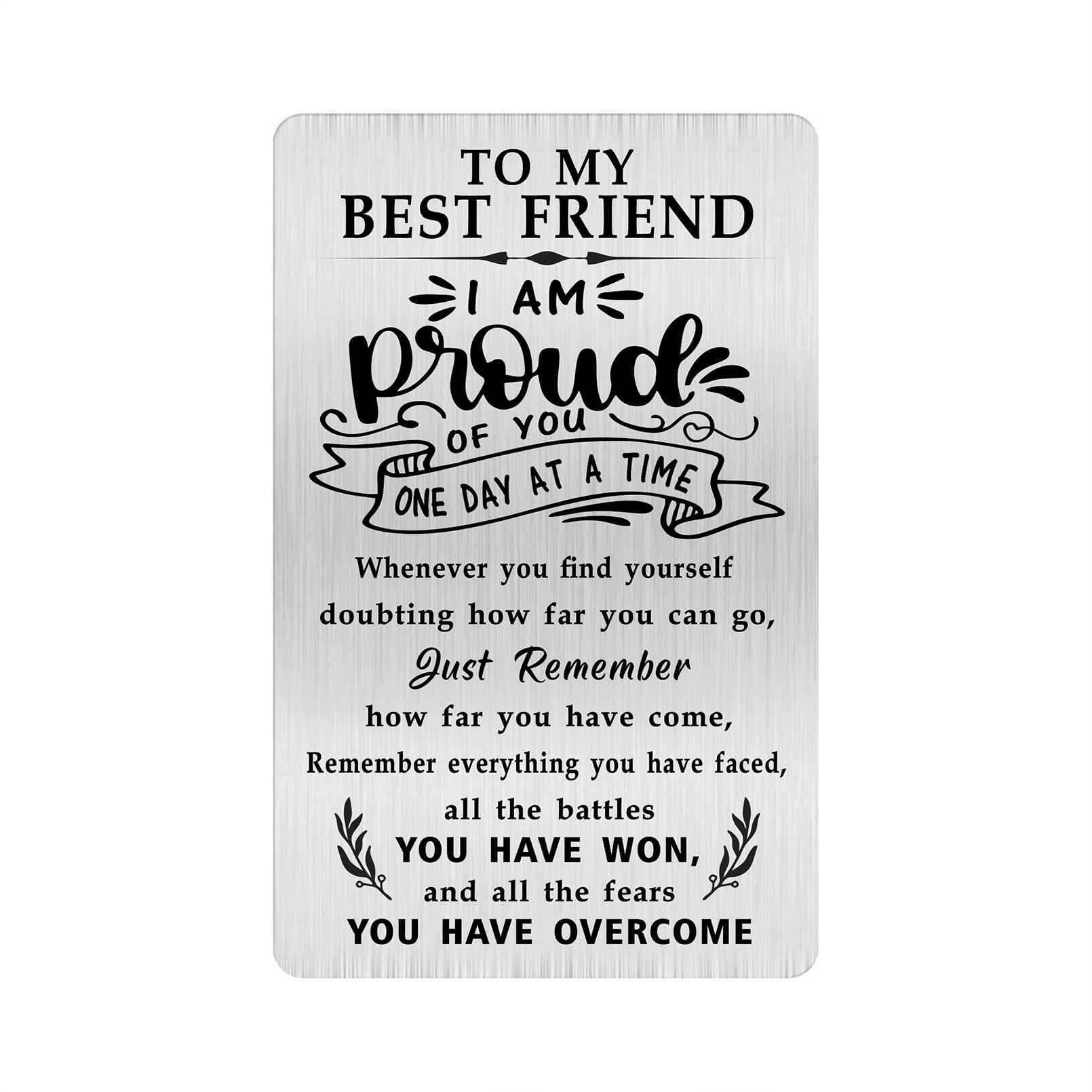 Alotozo Sobriety Gift for Best Friend - Stainless Steel AA Recovery Gifts, Soberversary Birthday Card for Best Friend - Inspirational Token for Bestie’s Sobriety Journey (Credit Card Size)