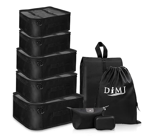 DIMJ Koffer Organizer 9 Teilig, mit 5 Packtaschen und EIN Kordelzugbeutel Schuhbeutel Kabel Aufbewahrungstasche Kosmetiktasch