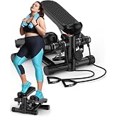 Mini Stepper for Exercise at Home, 330LBS Portable Stair Climber Machine | Includes resistance bands, adjustable height stair stepper with LED monitor for full body workout