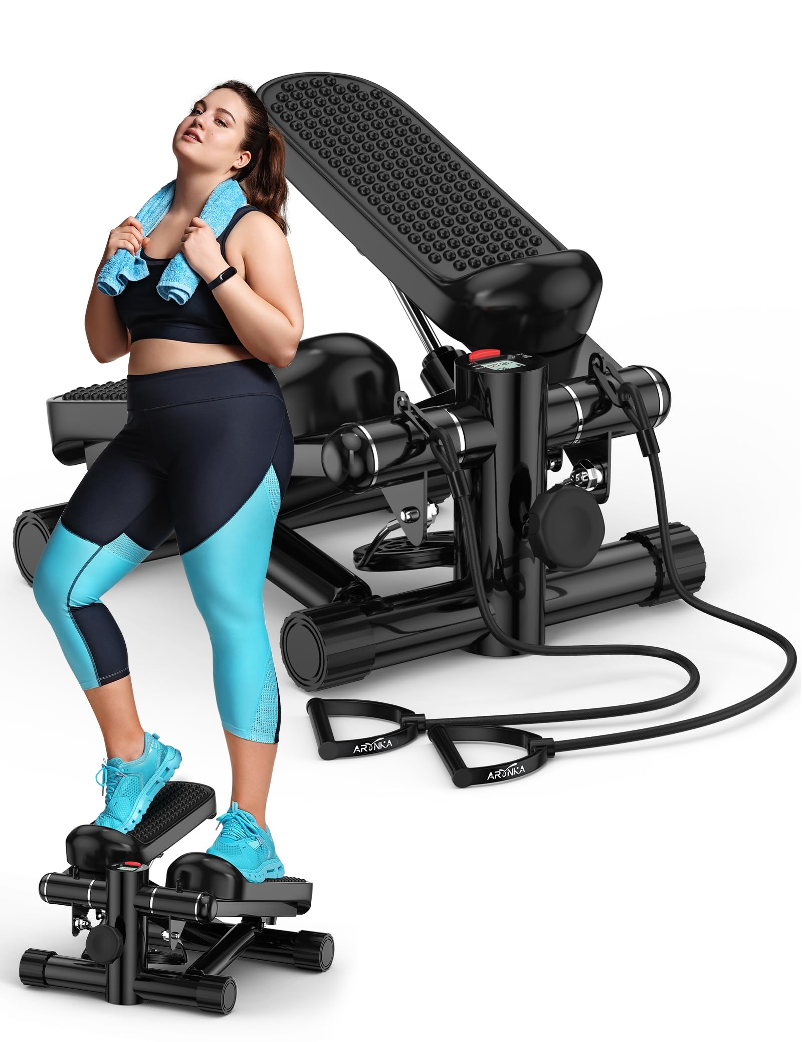 Photo 1 of Steppers for Exercise at Home, Mini Stepper with Resistance Bands, Portable Stair Stepper 330LBS Weight Capacity, Adjustable Height Stepper Machine with LED Monitor for Full Body Workout