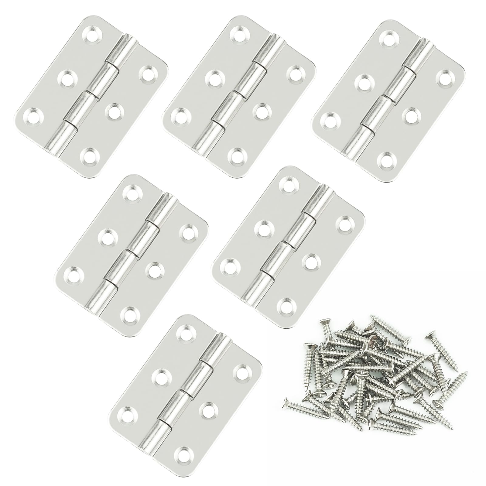 Hinges - 2 inch Hinges for Wood Door Hinges with Hinge Screws for Home Furniture Hardware Cabinet Closet Door Drawer Wood Box (Sliver, 51x36mm - 6pcs)