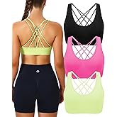 Evercute Cross Back Sport Bras Padded Strappy Medium Support Cropped Bras for Yoga Workout Fitness Bras