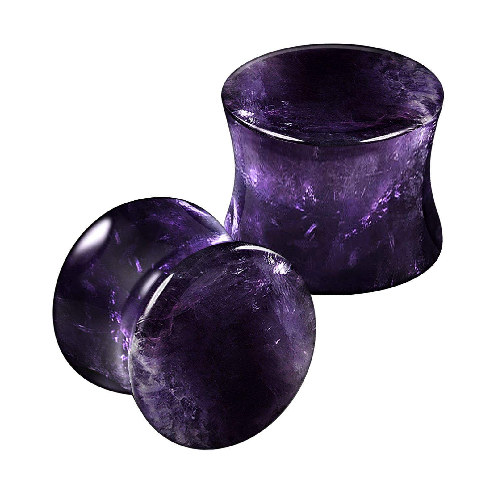 BanaVega 2PCS Organic Stone Amethyst 00g 10mm Double Flared Saddle Ear Gauge Plug Stretcher Lobe Earring Piercing Jewellery 5252