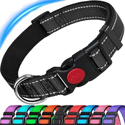 ATETEO Reflective Dog Collar with Neoprene Padding Adjustable Nylon 17.7-27.5in