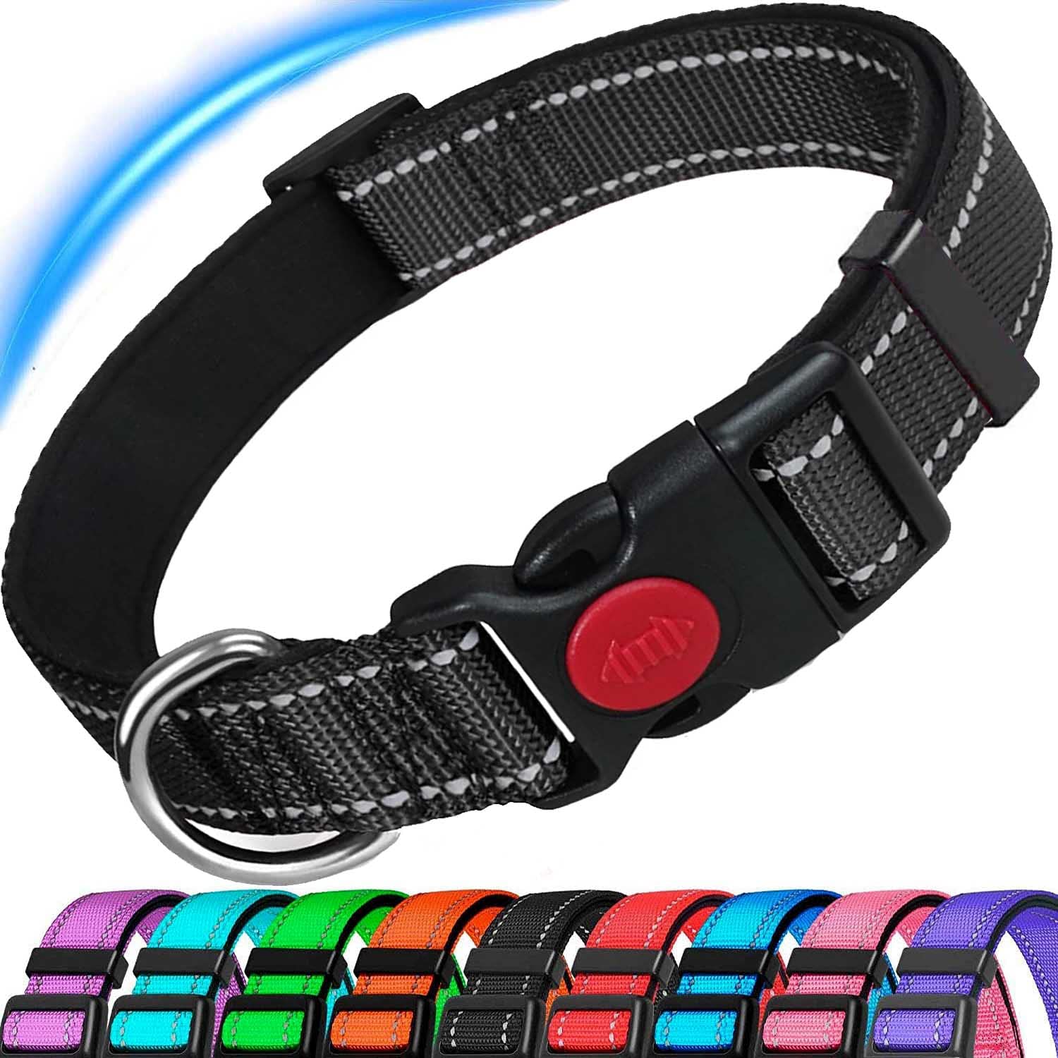 ATETEO Dog Collar, Reflective Adjustable Basic Dog Collar with Soft Neoprene Padding, Durable Nylon Pet Collars for Puppy Large Dogs