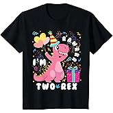 Girl 2nd Birthday Two Rex Second 2 Year Old Dinosaur Match T-Shirt