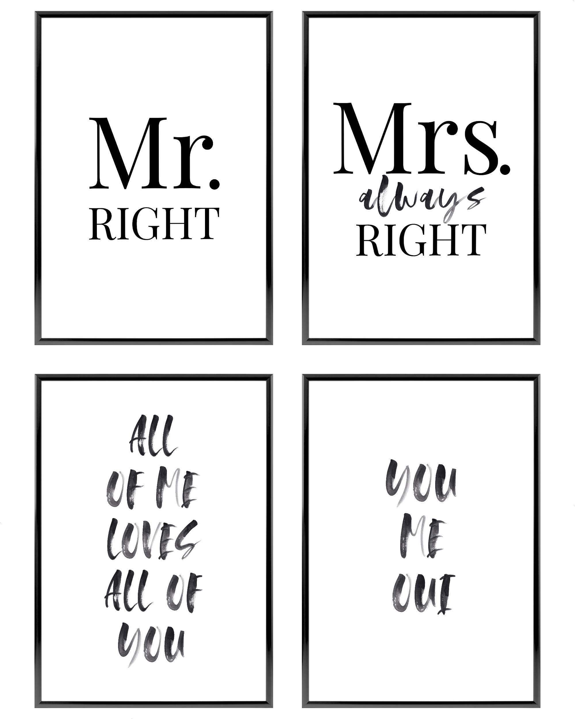 Heimlich Set of Posters - UNFRAMED - Premium Prints - 4 x A4 (21x30cm) Posters without Picture Frames - Wall Art Set Mr. & Mrs