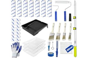 IDEAALS 32PCS Paint Roller Kit with Extension Pole - 2 to 4 FT Pole, 4 inch 9 inch Paint Rollers, Paint Brushes for Walls, Painters Tape & Drop Cloth, Microfiber Roller Covers for Professional Painting