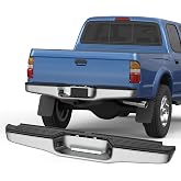 KUIPERAUTO Chrome Rear Step Bumper Assembly Compatible for 1995 1996 1997-2004 Toyota Tacoma Pickup TO1102215 WITHOUT Parking Sensor Holes Steel Complete Back Bumpers