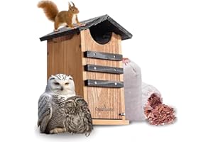 LANGXINESE Large Heavy Carbonized Cedar Squirrel House, Screech Barn Owl Box, Duck Nesting Shelter, Cedar Bird House for Outside, Rustic Big Birdhouse,Nesting Box, Squirrel Shelter Nester Assemble Needed