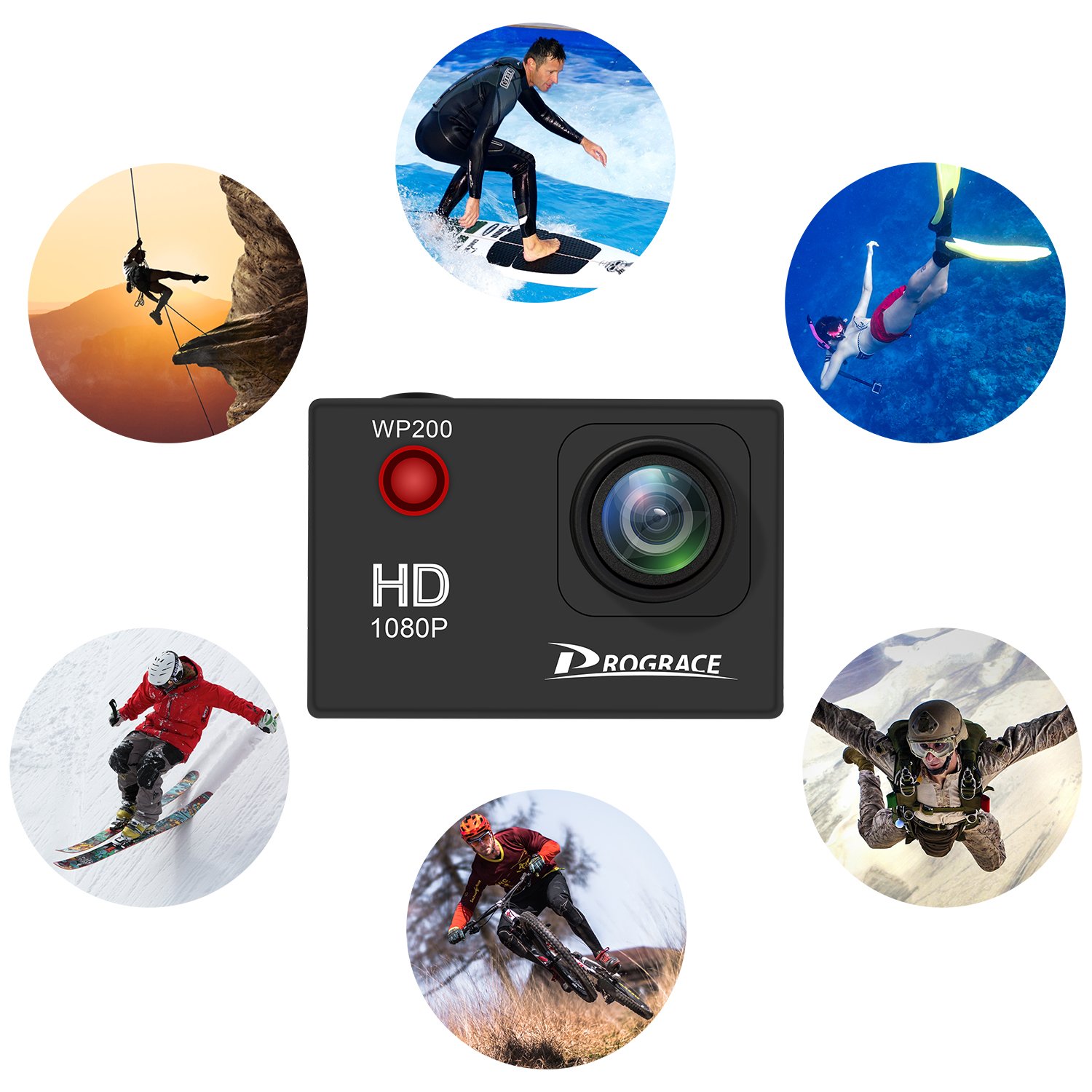 Prograce Action Camera Underwater Video Cam 1080P Full HD 12MP 2\