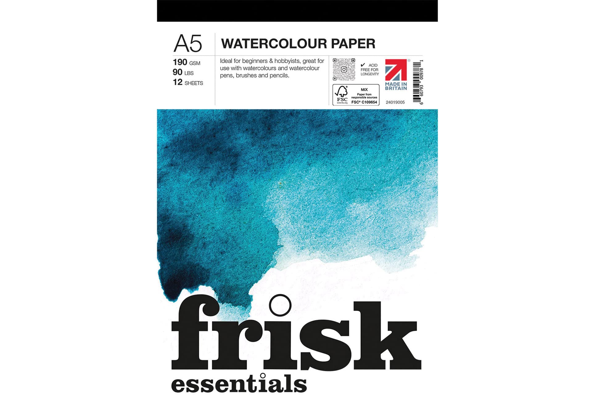 Frisk Essentials Watercolour Paper Pad 190gsm 12sheets A5, White, 24019005 — image 1