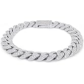 SAVEARTH DIAMONDS Round Lab Created Moissanite 10MM Width Men's Cuban Chain Bracelet In 14k Gold Plated Sterling Silver (VVS1 Clarity, 2.70 Ct To 3.00 Ct), Gift For Him