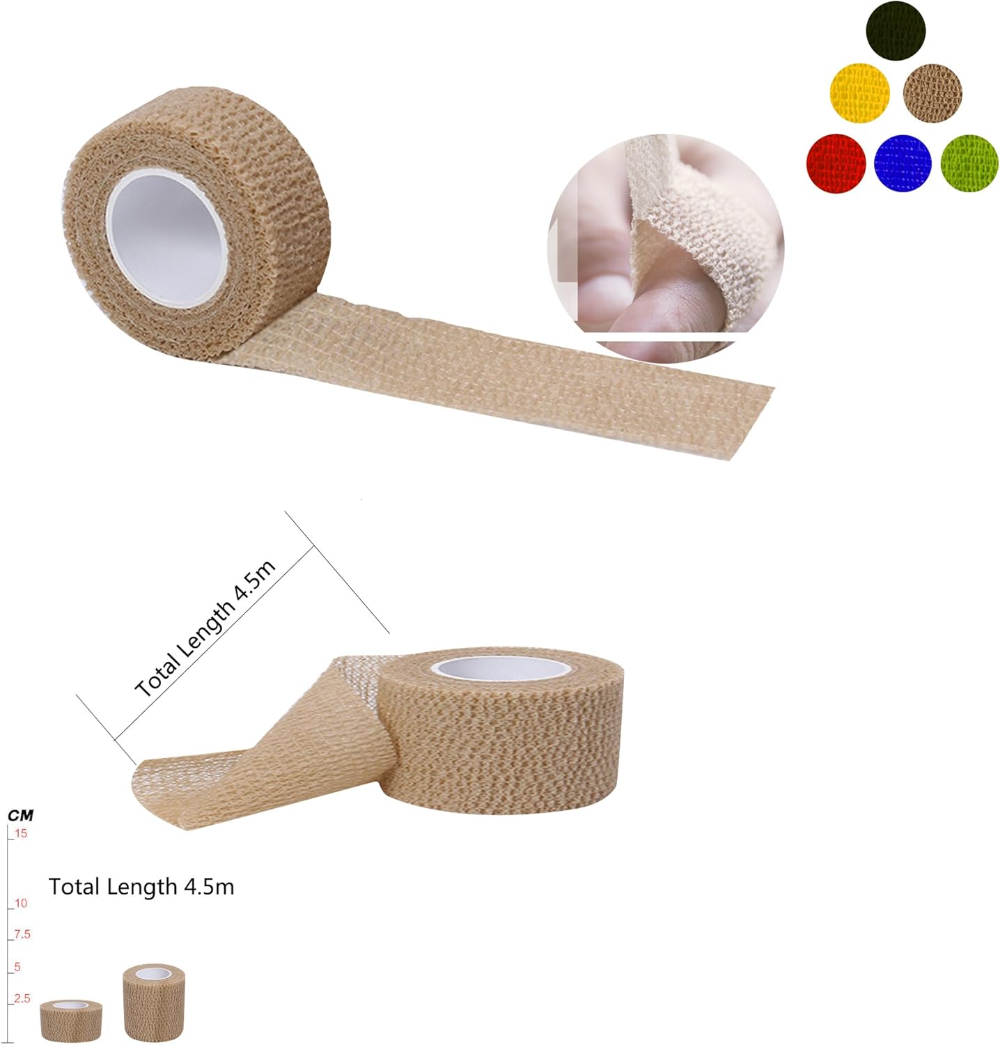 Self Adherent Wrap Tape Medical Cohesive Bandages Flexible Stretch Athletic Strong Elastic First Aid Tape for Sports Sprain Swelling and Soreness on Wrist and Ankle 6 Pack 1Inch X 5Yards(Beige): Health & Personal Care