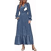 CzzzyL Women Nursing Boho Maxi Dress 2024 V Neck Swiss Dot Smocked High Waisted A-Line Ruffle Tiered Long Dress with Pockets