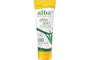 Alba Botanica Aloe Vera Lotion for Skin, Soothing After Sun Treatment for Face and Body, Made with Purity Certified 80% Aloe Vera Gel Formula, 8 fl. oz. Tube