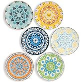 Dessert Plate Set of 6-8 Inch Ceramic Salad and Appetizer Plates - Vibrant Mix-and-Match Colors - Dishwasher and Microwave Safe