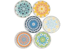 Plate Set 8 Inch - Salad Plates | Dessert Appetizer Plates Colorful - Porcelain Lunch Plates - Set of 6 - Dishwasher and Micr