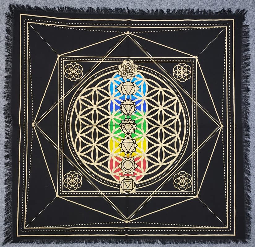 THE ART BOX Celestial Spiritual Cloth with Fringes – Square Table Cover for Cards or Meditation (Metatron’s Cube - Multi)