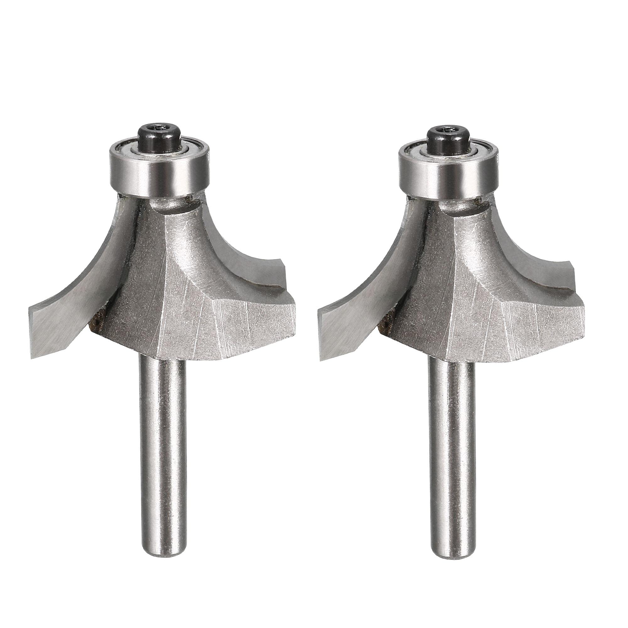 sourcing map Router Bit 1/4 Shank1 Inch Cutting Dia Round Over Corner 2 Flutes Tungsten Steel for Woodworking Milling Cutter Tool 2pcs