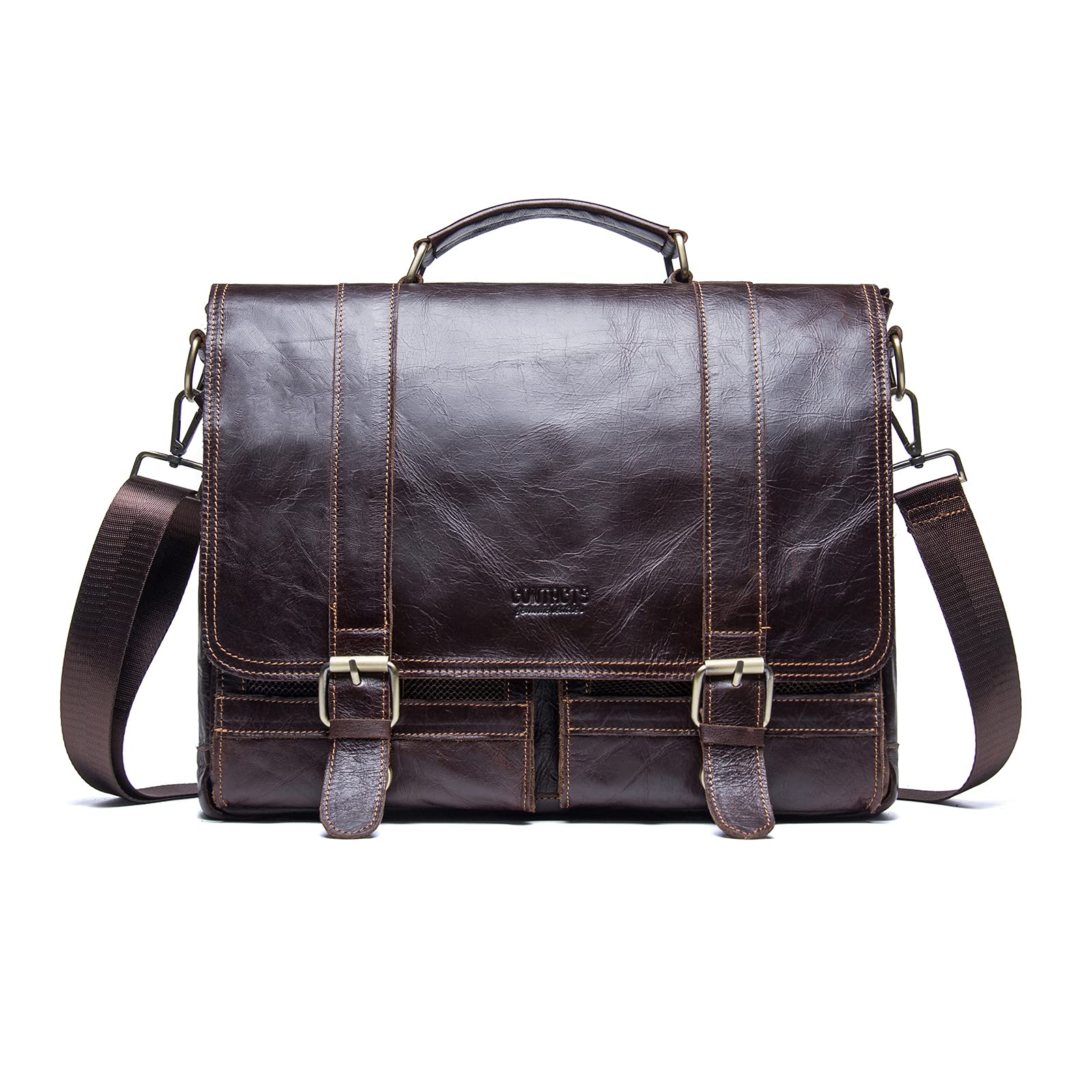 CONTACTS Genuine Leather 14" Mens Messenger Shoulder Bag Laptop Briefcase (Dark Coffee) …
