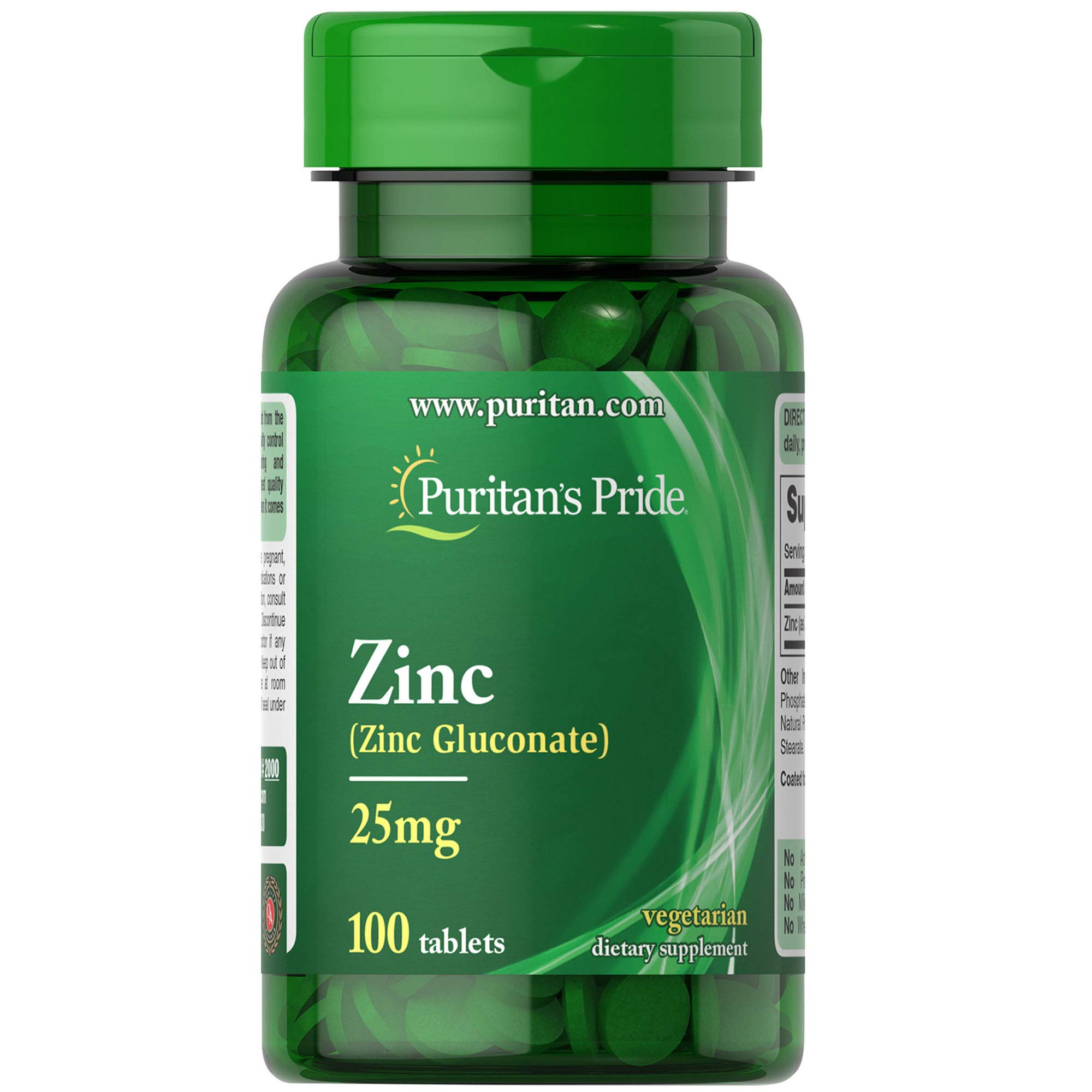 Puritan's Pride Zinc 25 mg Tablets, 100 Count