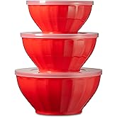 Godinger Mixing Bowls with Lids, Plastic Nesting Bowls Set, Storage Bowls, Microwave Safe Mixing Bowl Set, 3 Bowls 3 Lids