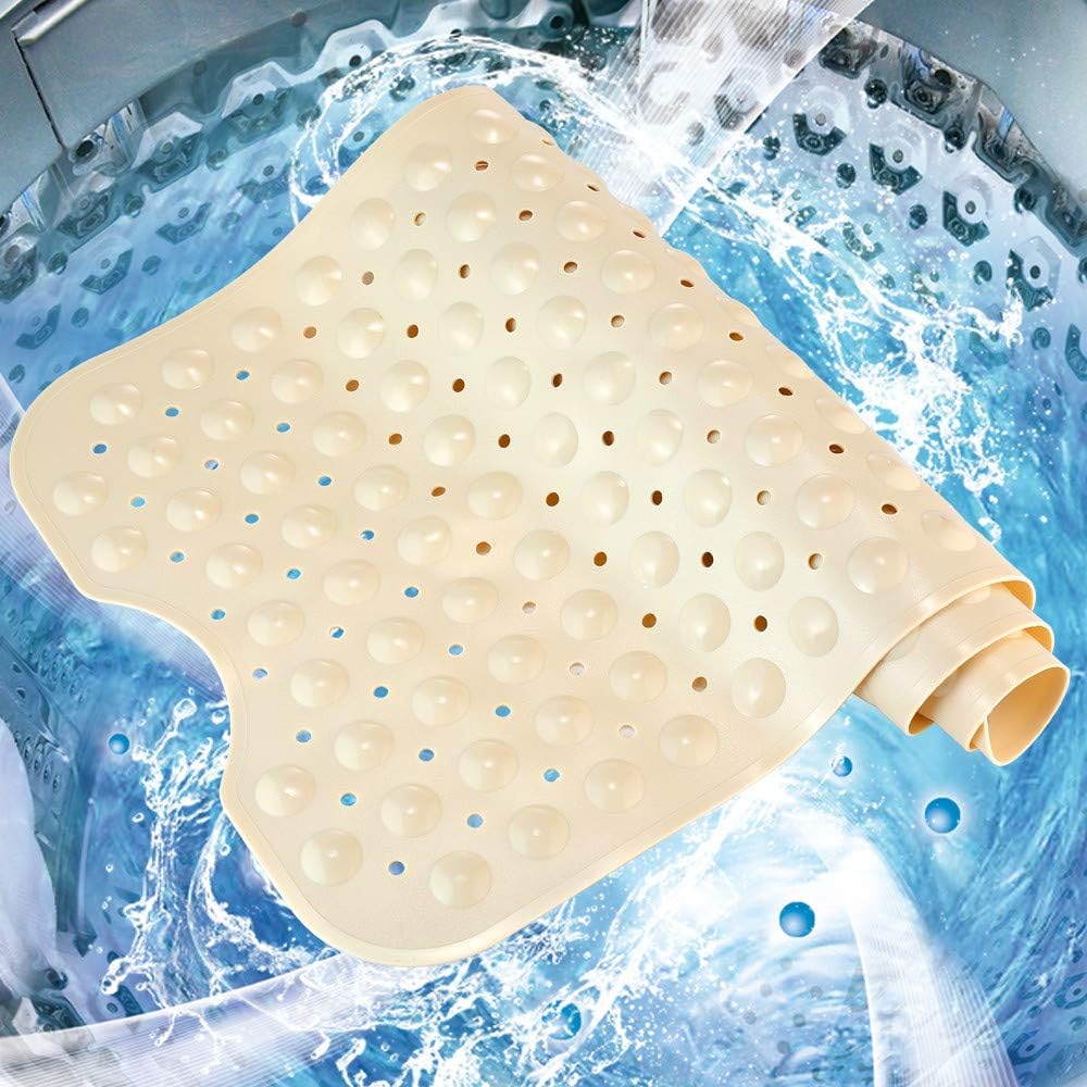 YINENN Bath Tub Shower Mat 40x16 Inch Non-Slip and Latex Free,Bathtub Mat with Suction Cups, Machine Washable Bathroom Mats with Drain Holes (Beige): Health & Personal Care