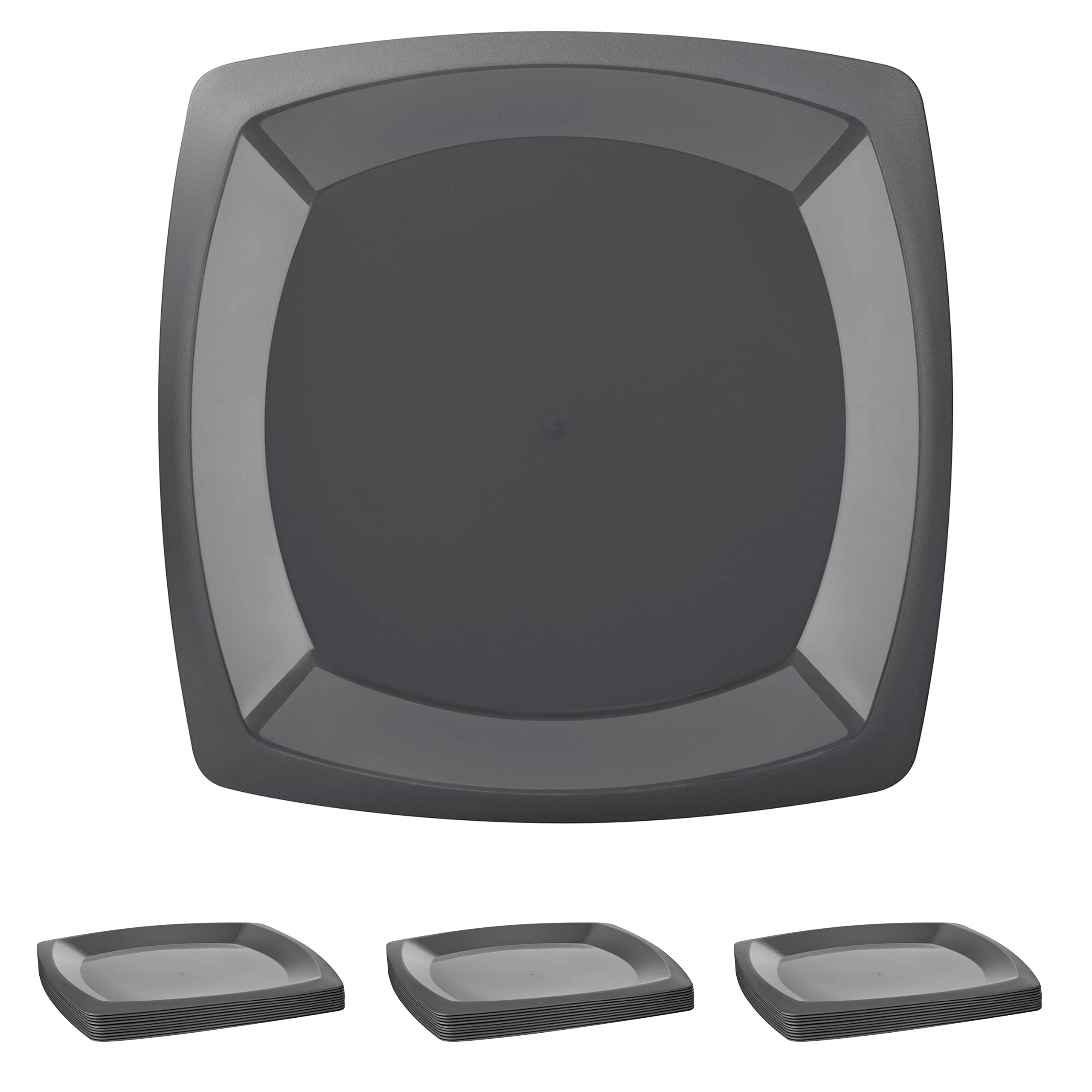 Grizzly Party Reusable Plate Tableware Set I Set of 30 Piece Plastic Plates I Dishwasher Safe I Shatterproof I Stable I 100% Recyclable I Reusable Anthracite Plates