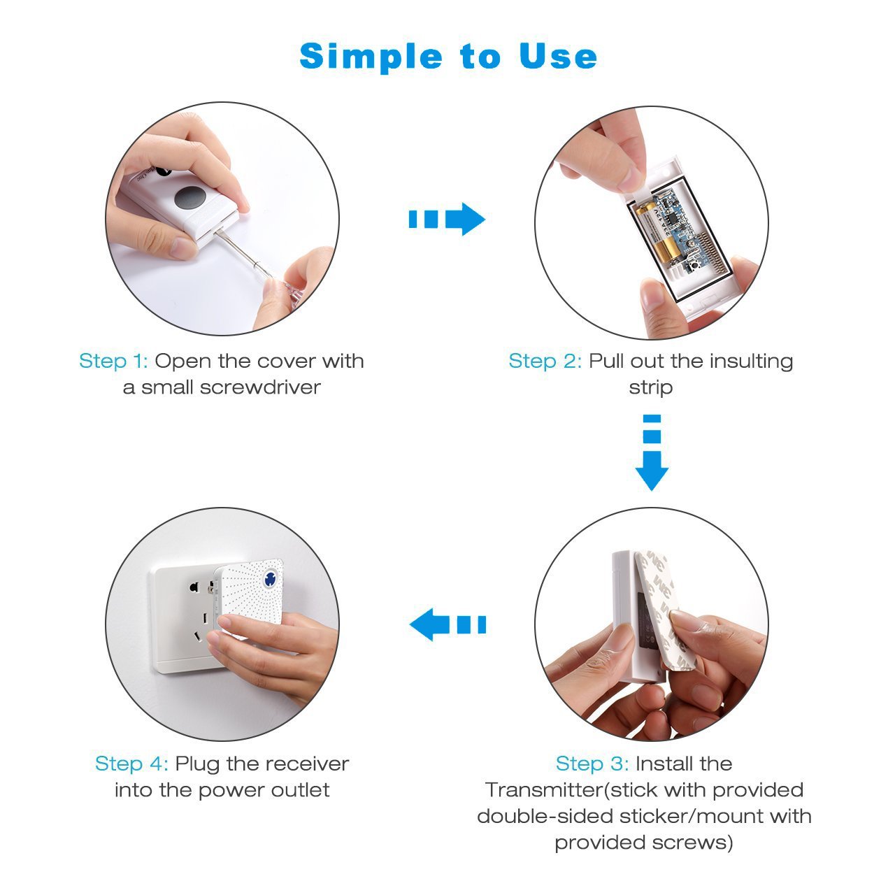 Wireless Doorbell Kit, 1PlusOne Waterproof Doorbell Button Operating at 1000 ft, 52 Ringtones 4 Volumes, No Batteries Required for Receiver (1 Push Button + 2 Receiver)