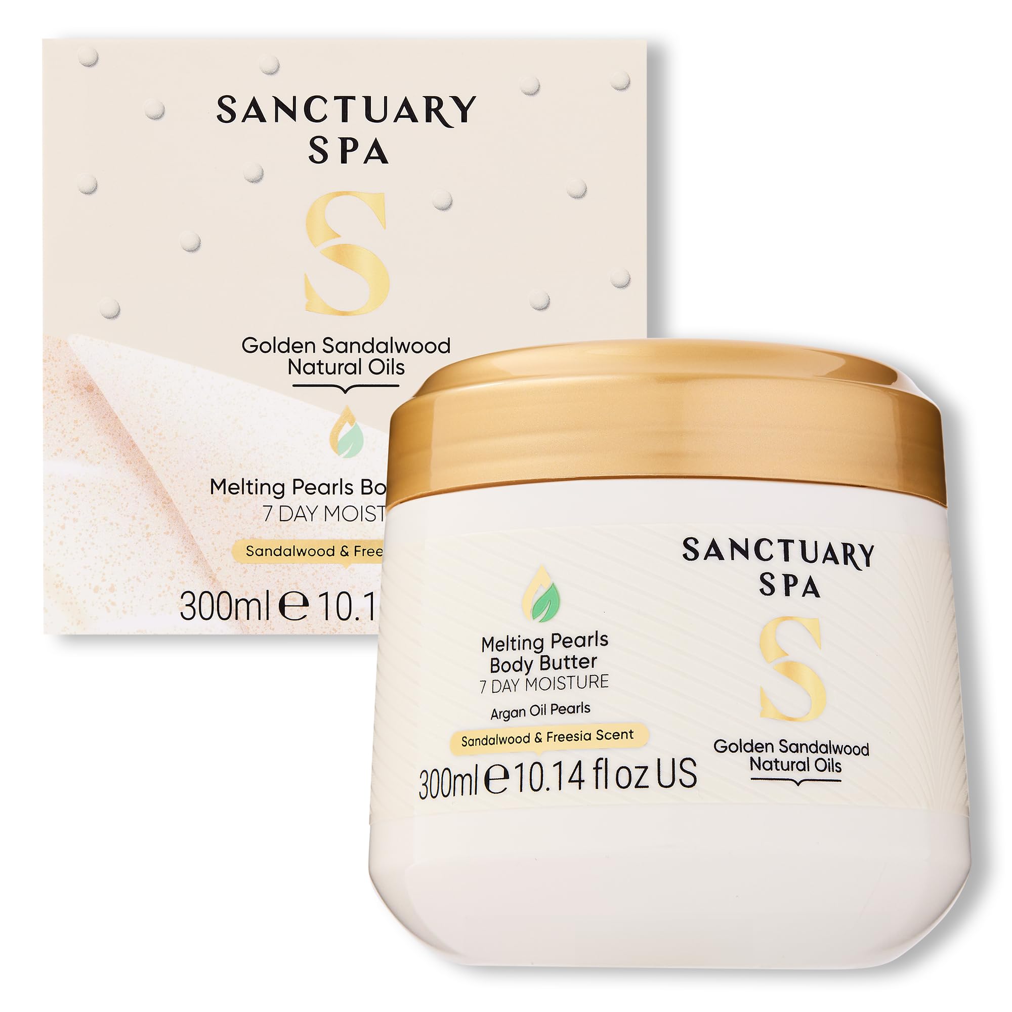 Sanctuary Spa Golden Sandalwood Melting Pearl Body Butter with Shea Butter & Argan Oil, No Mineral Oil, Cruelty Free & Vegan Body Moisturiser, 300g — image 1