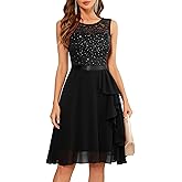 BeryLove Formal Cocktail Dresses Bridesmaid Wedding Guest Short Prom Dress Ruffle Hem Sleeveless Homecoming Lace Gowns