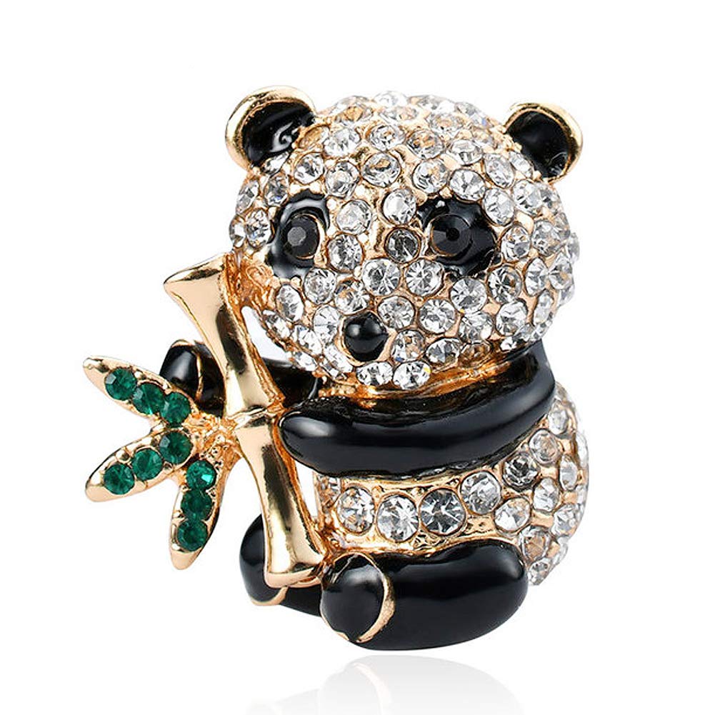 Elegant Enamel Crystal Rhinestones Black and White Panda with Bamboo Pattern Brooch Pin Lapel Pins for Unisex Child Women's Clothing Scarf Decor