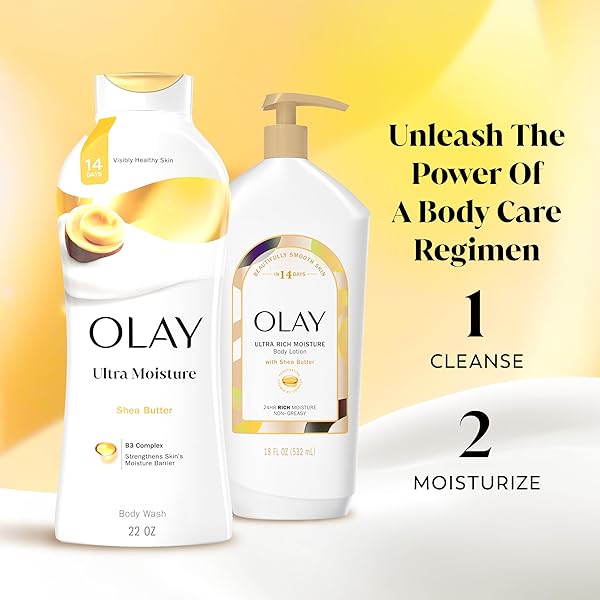 OLAY BODY WASH FOR WOMEN, ULTRA MOISTURE, 24HR MOISTURIZING, HYDRATING & REFRESHING, B3 VITAMIN COMPLEX, FREE OF PARABENS & PHTHALATES, FOR ALL SKIN TYPES, SHEA BUTTER SCENT, 22 FL OZ