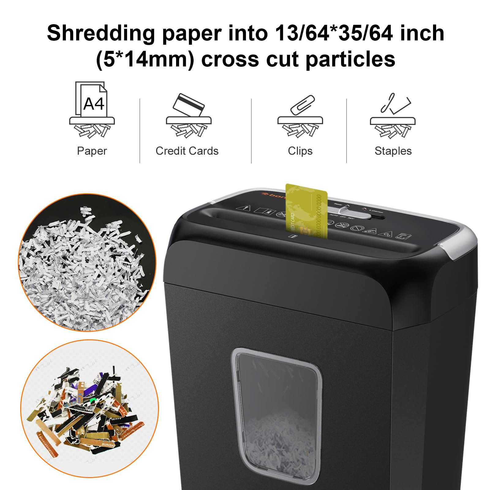 Bonsaii Paper Shredder for Home Use, 3.4 Gal Wastebasket, 6 Sheet Crosscut Paper Credit Cards, Staples, and Clips Shredder for Home Office Use, Portable Handle Design (C237-B New Version)