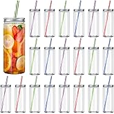 Irenare 20 Pcs 8 oz Mini Plastic Juice Bottles with Airtight Lids and Straws Clear Mason Jars Drinking Bottle Bulk for Smoothies Juices Shakes Beverage Cups Containers, Bottles and Straws