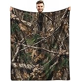 KOYI Camo Blanket - Soft Plush Hunting Gifts for Men, Realistic Forest Woodland Camo Throw Blanket, Green Brown, 60"x50"