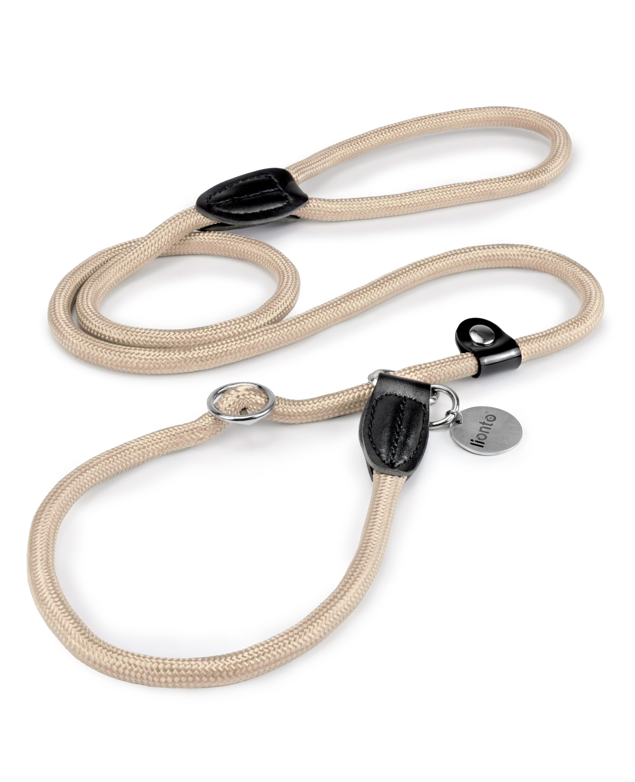 Lionto Retriever Leash, Robust & Weatherproof for Dogs, Quick to Put On, Dog Leash & Collar in One, 120 cm Long, Fur-Friendly Lead Leash with Integrated Pull Stop, Vegan, Brown